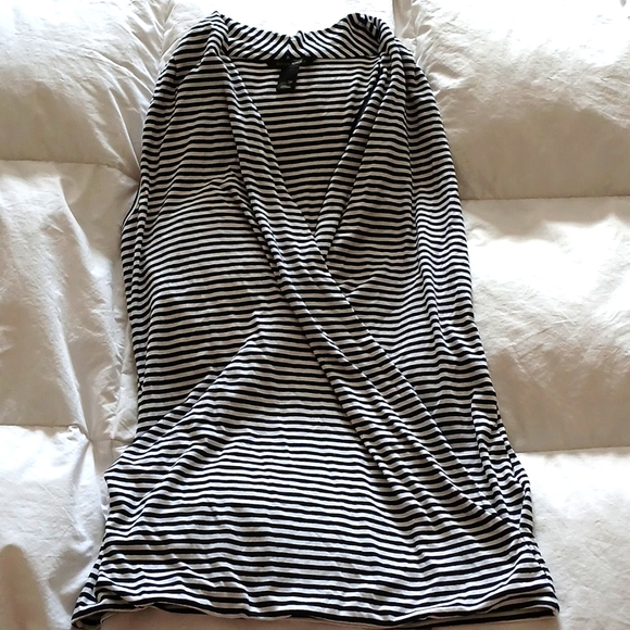 Racerback Stretchy front mock wrap,black/white stripe 24" Long. 16" Pit2 Pit - Picture 1 of 9